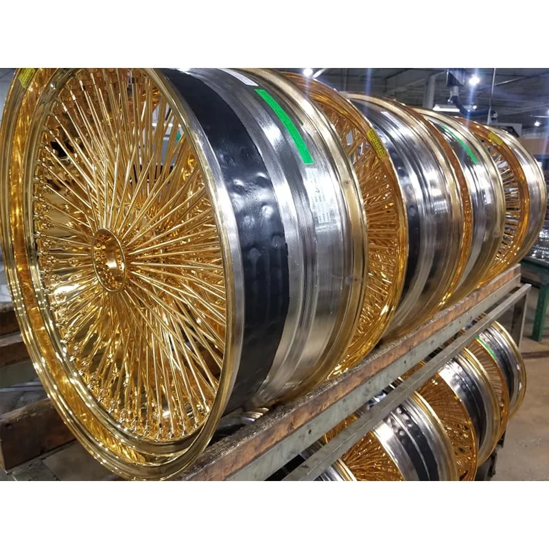 High quality gold forged spoke chrome wire wheels alloy rims 18 19 20 21 22 inch Racing wheels Rims 13x7 Gold Wire Spoke