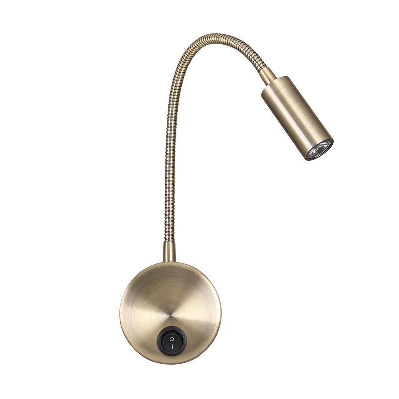 Hot sell 3W LED bronze surface goose neck flexible and adjustable hotel bedroom bedside Wall Mounted book light for reading