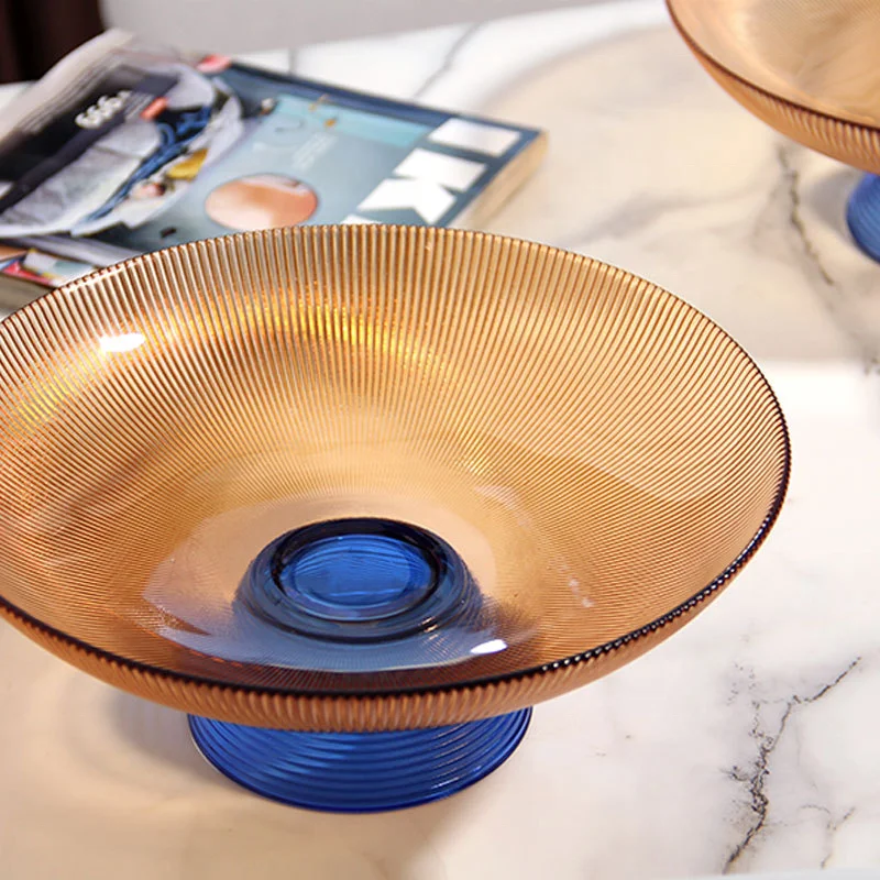 Samyo Custom 7 9 11inches European Luxury Round Home Decoration Colored Glass salad Fruit Bowl Plate with Metalicic Base