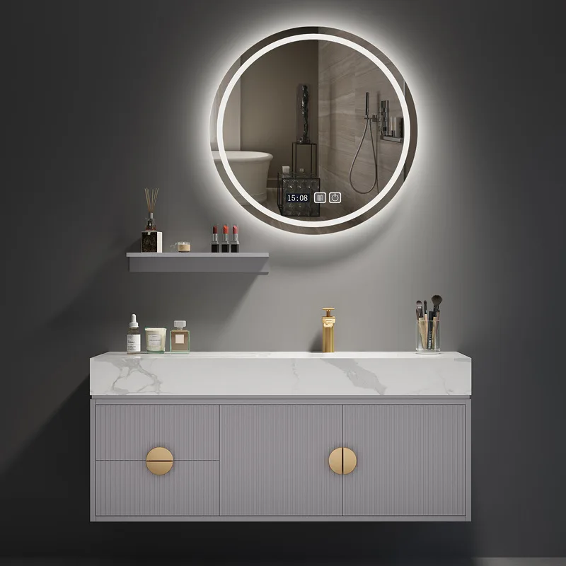 factory direct price hotel double sink wall hung bathroom vanity slate Rock Basin