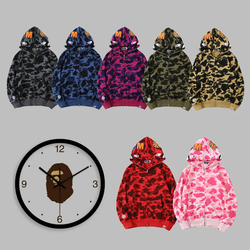 100% Cotton High Quality Bathing Ape Shark Camo Zip Streetwear Unisex Men Women Bapees Hoodie Jacket for Autumn