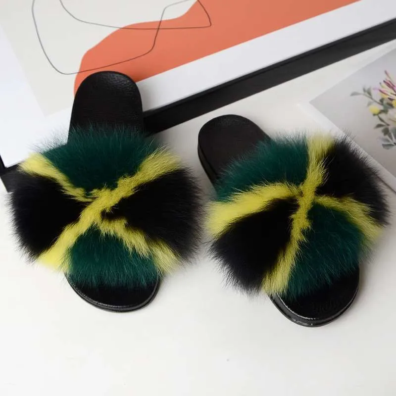 Wholesale Furry Slides Printing Custom logo Slippers Women 100% Real Fluffy Fur Slippers with logo