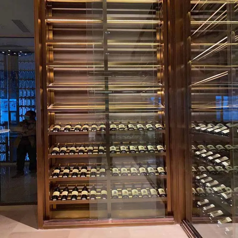 Manufacture Hotel Restaurant Glass Wine Storage Cabinet Stainless Steel High-end Luxury Refrigerator Whiskey  Display Rack