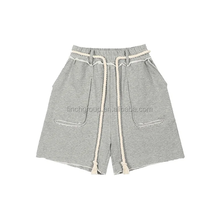 Finch Garment Wholesale French Terry Cotton Raw Edge Drawstring Waist Custom Men Gym Sweat Raw Edge Shorts