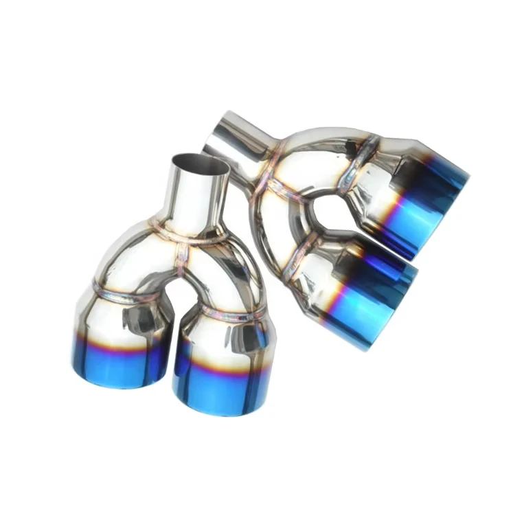 Blue Burnt Exhaust Dual Muffler Tip Polished Stainless Steel
