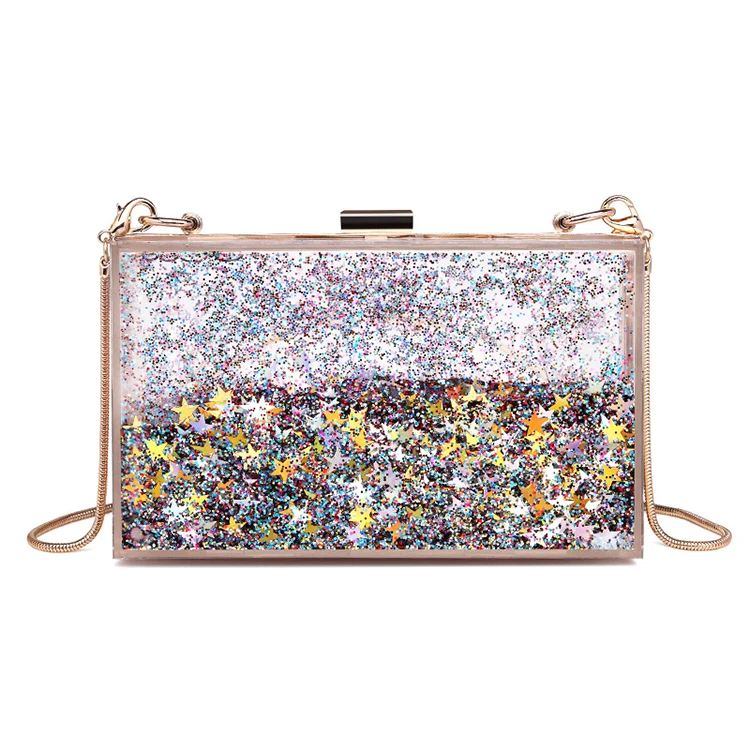 Cute Clear Jelly Purse Bag Acrylic Box Clutch For Women Transparent Stadium Approved Crossbody Handbag With Gold Chain Strap