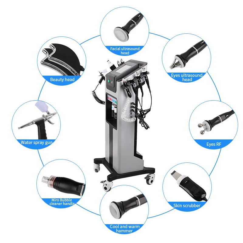 Factory Price 8 In 1 Hydra Dermabrasion Machine Oxygen Jet Aqua Facials Skin Care Cleaning Facial Machine 8/10/12 Handles