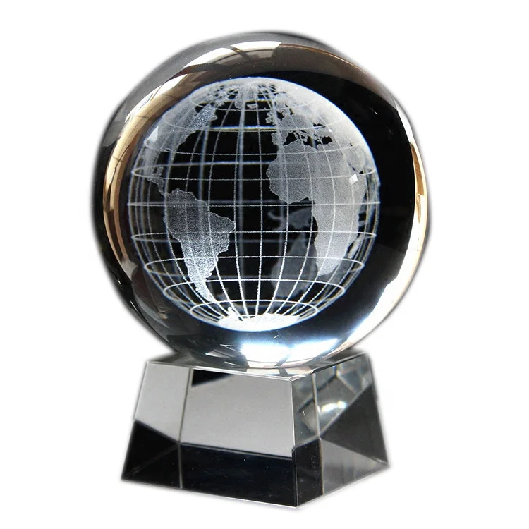 3D Moon Crystal Ball Paperweight Laser Engraved Glass Sphere Display Globe Meditation Ball Home Decor with Crystal stand