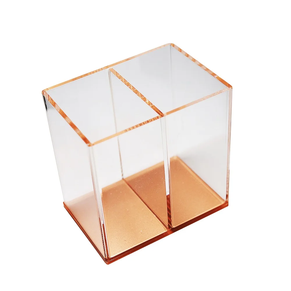 Top Quality OEM Luxury 100% Clear Acrylic Office Black Desk Organizer Rose Gold Pencil Pen Holder For Export