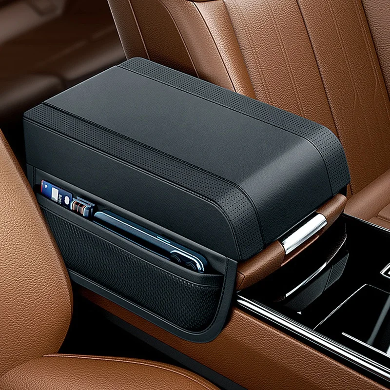 Universal Suv Truck Vehicle Car Center Console Storage Box Cushion Mat Memory Foam Leather Car Armrest Pad Cover With Pocket