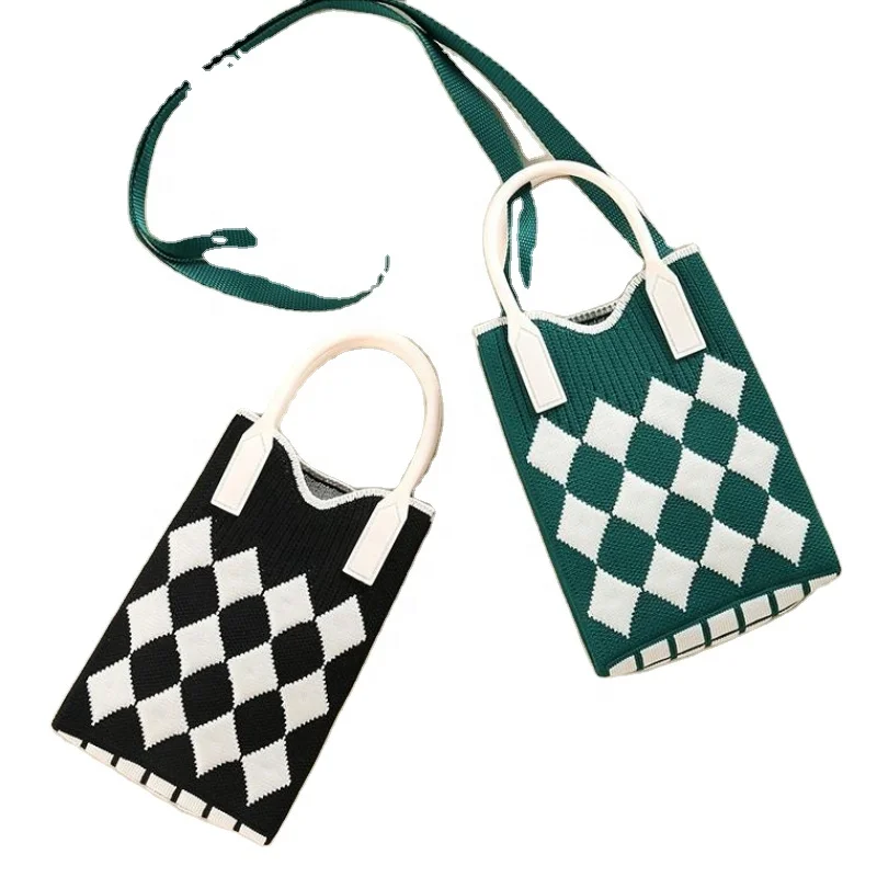 Korean Style Candy Color mini square knit bag Crossbody Mobile phone bag