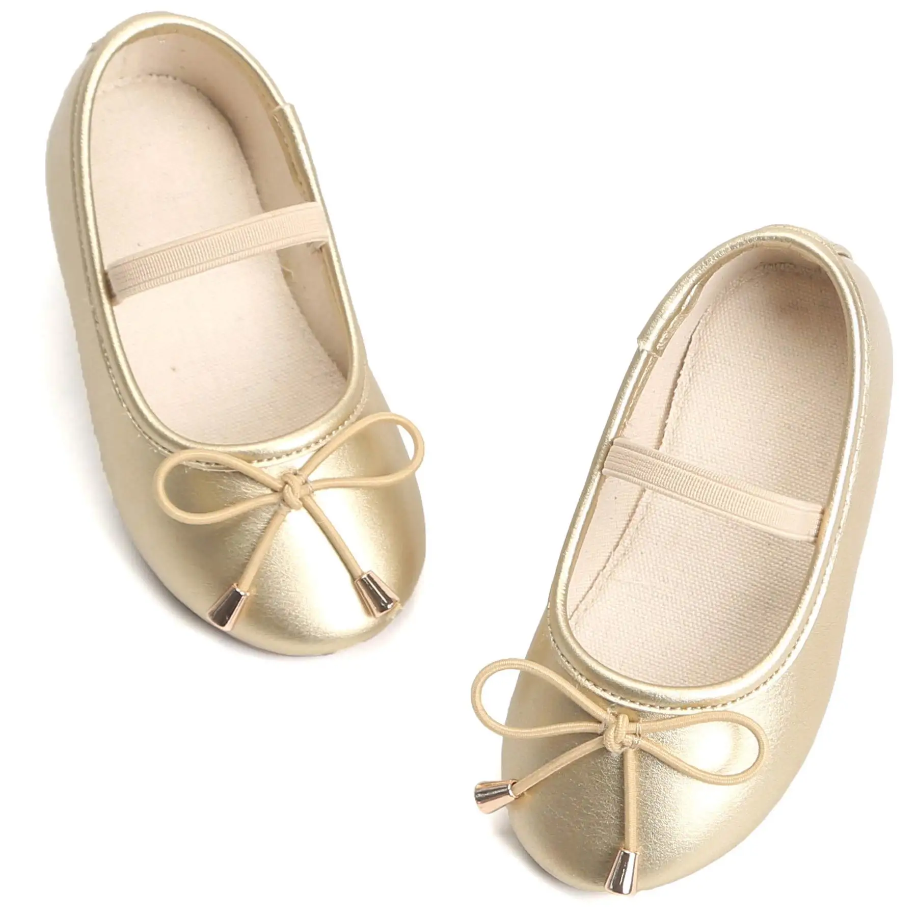 T Strap Gold PU Bow Party School Wedding Mary Jane Custom Girls Flats Dress Shoes