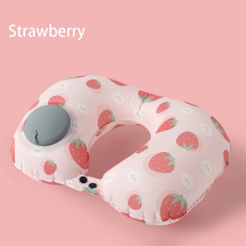Milk Silk Inflatable Portable Travel Pillow U-Shaped Press Fruit Print Neck Protect Pillow