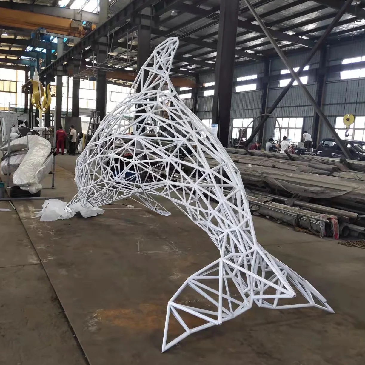 Contemporary metal artificial white whale welding outdoor yard statue landscape display stainless steel garden art sculpture