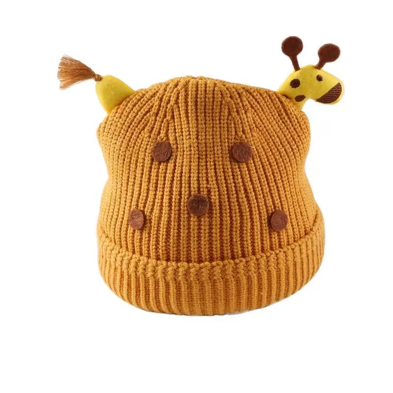 
2021 2020 Winter Baby hat Autumn winter cartoon new Deer horn 0-3-6 months old knitting hat for children 