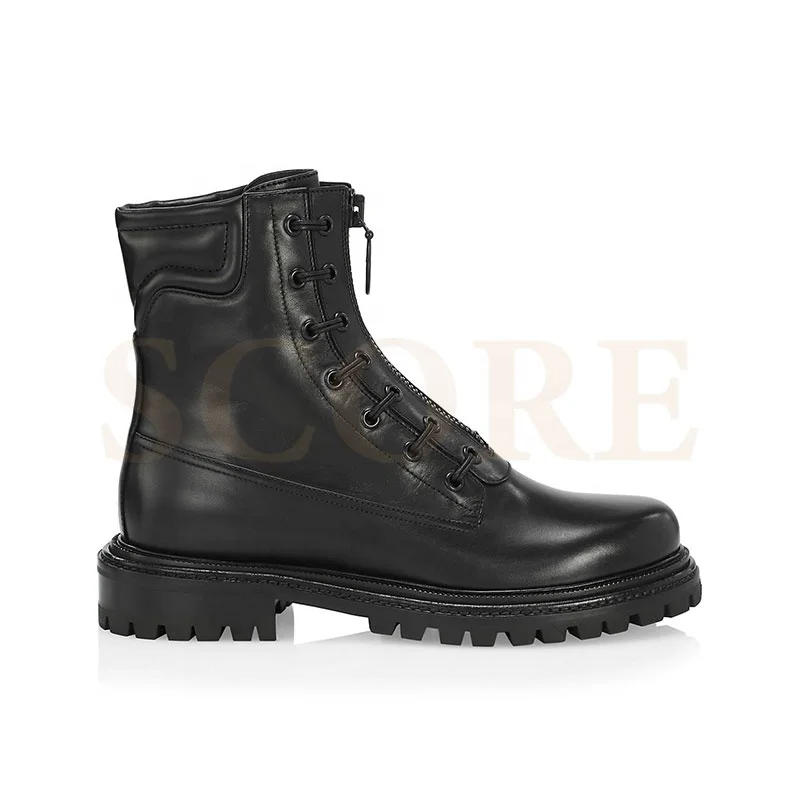 
2021 new trendy round toe zippered vamp Lace-up combat boots women 