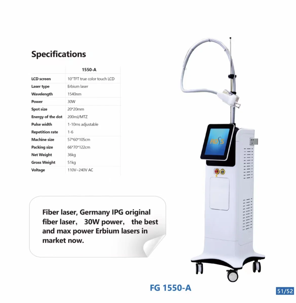 2023 latest  ADSS Erbium glass fractional laser 1550nm skin rejuvenation medical aesthetics machine