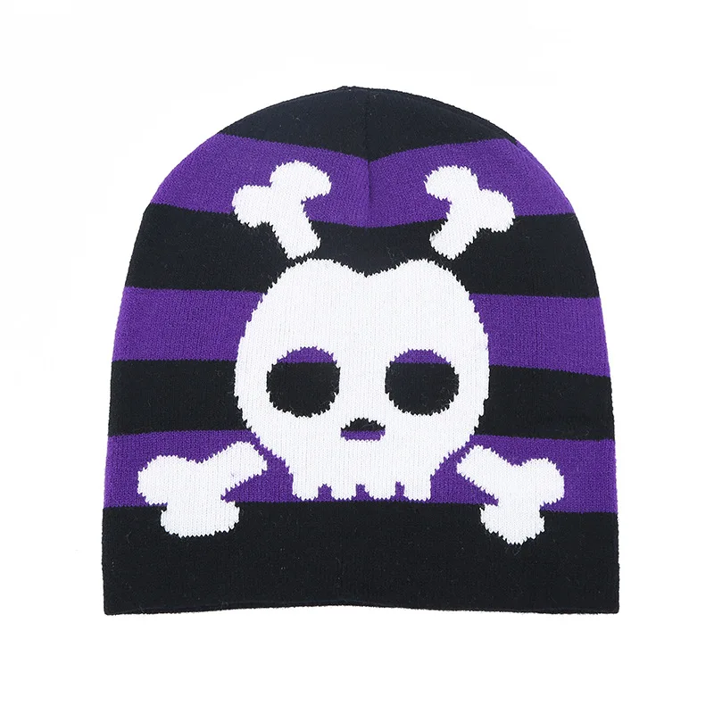 Custom Wholesale Halloween Carnival Bone Knitted Hat Skull Outdoor Warm Woolen Hat Dome Graffiti Dark Series Hat