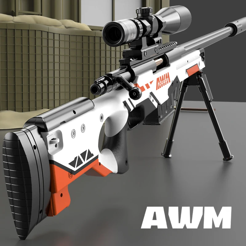 The Same PUBG Electric Automatic Sniper Rifle Rechargeable AWM Bolt jump shell EVA soft bomb launcher With ASSIMOV Color