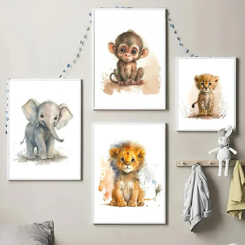 Cute Elephant Lion Giraffe Tiger Zebra Nursery Wall Art Canvas Painting Animal Posters Prints Pictures Baby Kids Room Decor