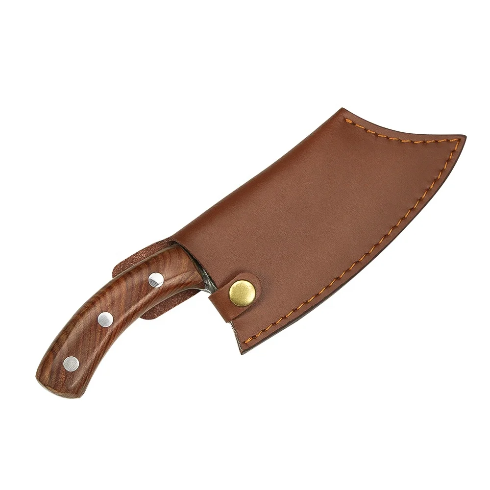 7 Inch High Carbon Stainless Steel Hammer Pattern Slaughter Boning Butcher Knife Full Tang Serbian Knife Leather Sheath Kitchen