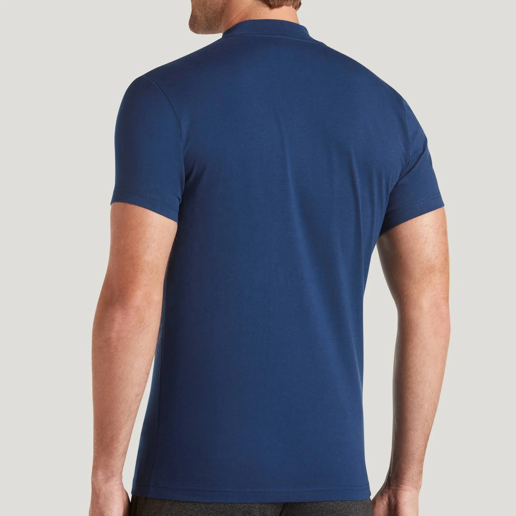 Heavy Weight Navy Color Custom Graphic Tee Shirts Combed Cotton Mock Neck Tshirts