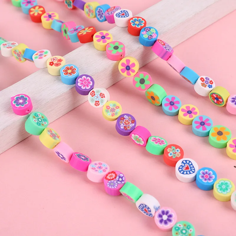 10mm Mixed Color Smiling Face Soft Pottery Slice Bracelet Beaded Materials Crafts Accessories Loose Beads Polymer Clay Flower