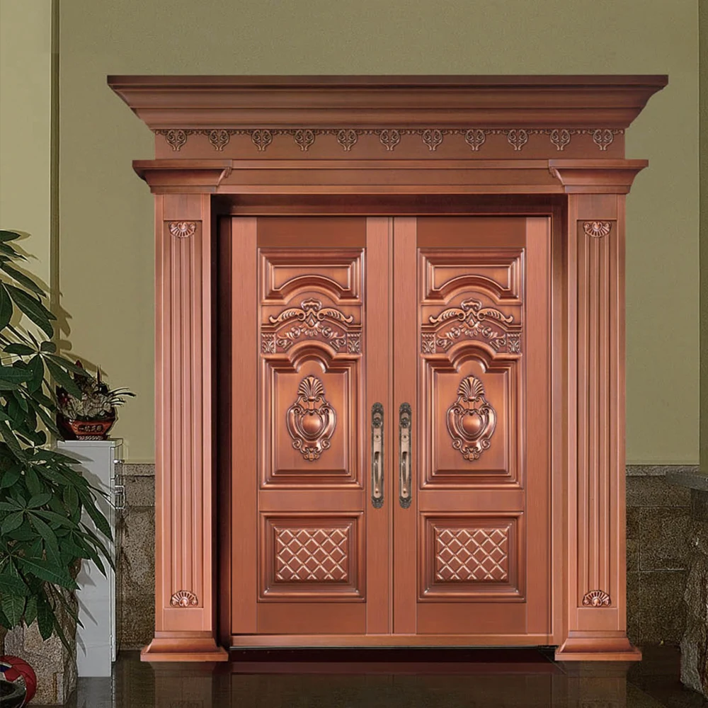 Customized luxury style outdoor front entry doors villa house exterior main entrance security metal copper door