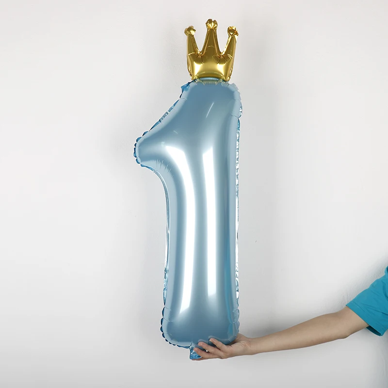 36 inch candy powder blue number crown foil balloon one year old children happy birthday party scene decoration balloon supplies