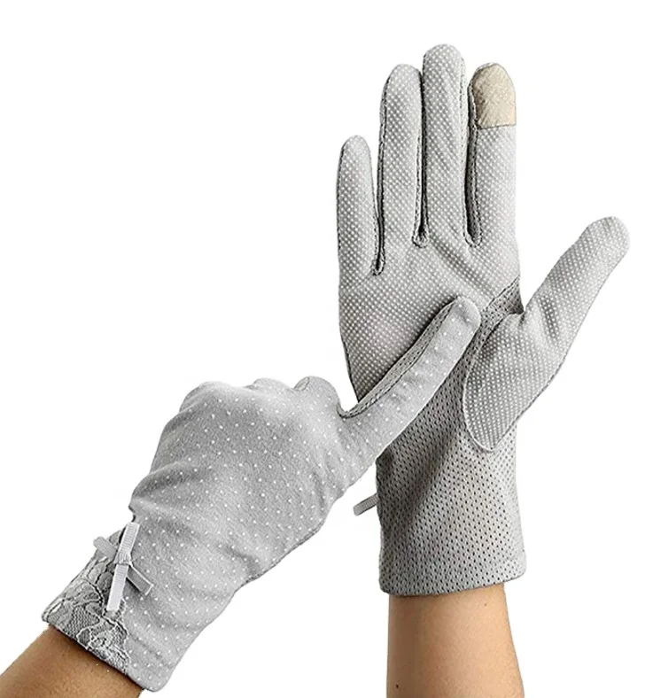 Женские хлопковые перчатки для вождения, летние Нескользящие перчатки с защитой от УФ-лучей