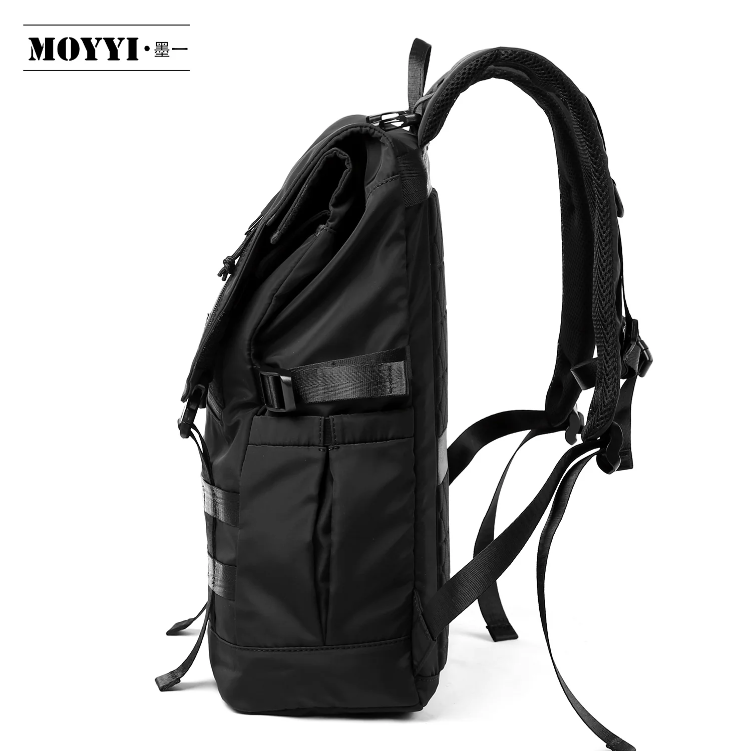 Black Novelty Innovative Roll Top Backpack Waterproof Multifunction Expansion Laptop Backpack for Men Backpack Manufacturer