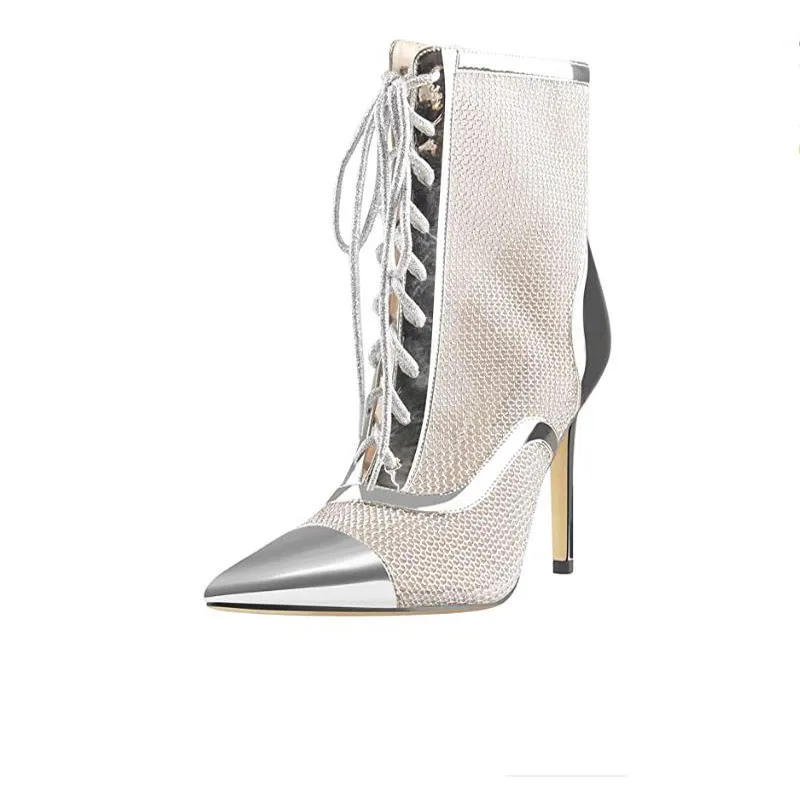 Manufacturer Wholesale Sexy Stiletto High Heel Pointed Toe Lace Up Mid Calf Women Boots