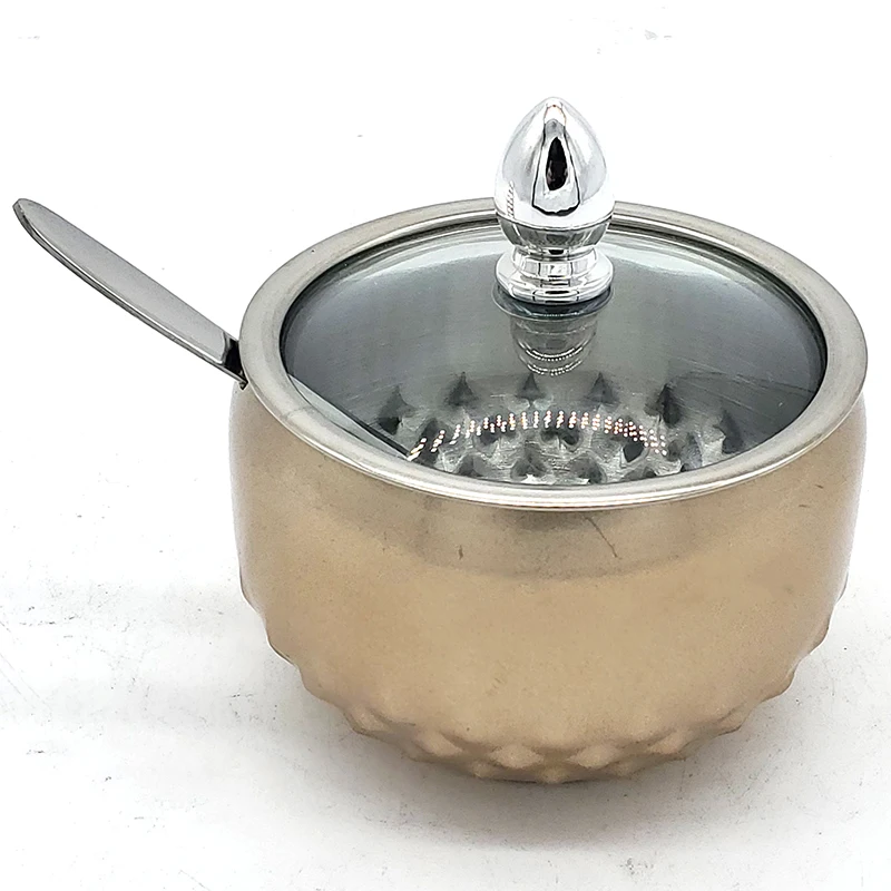 
Sugar Jar Glass Cover Three Flavor Flavoring Pot Coffee Companion Factory Direct Sale Stainless Steel Sugar Bowl Color Box Metal 