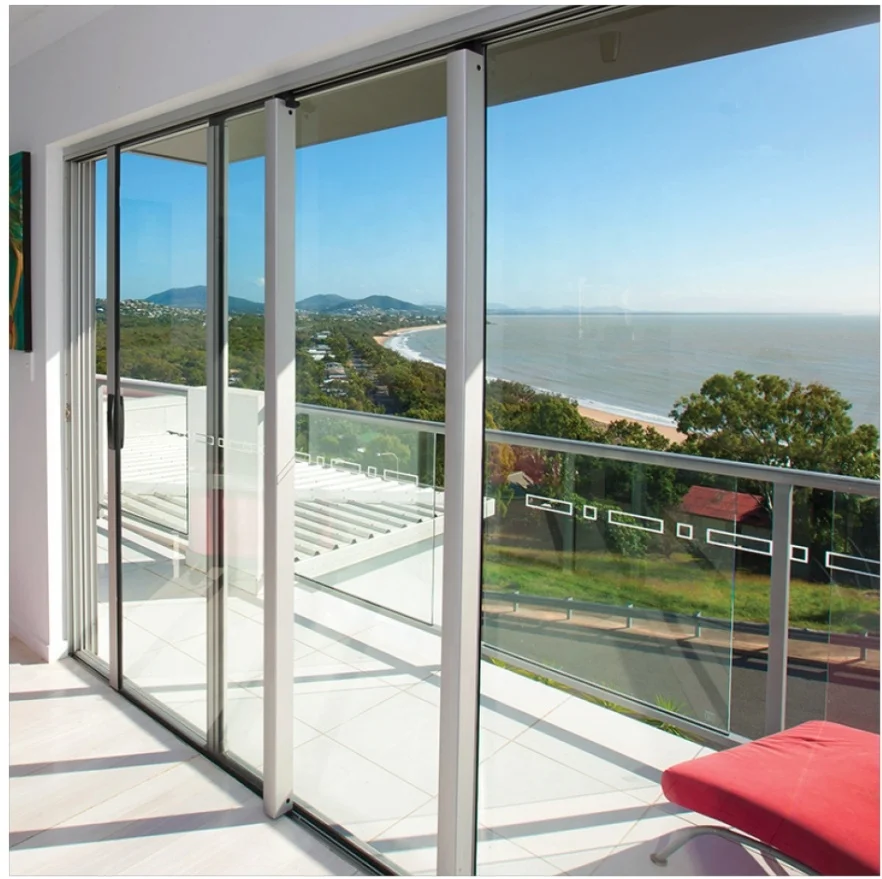 Minimalist Heavy-Duty Commercial 8-Wheel Sliding Double Soft Closing Modern Slim Profile Lock  Glass Bedrooms