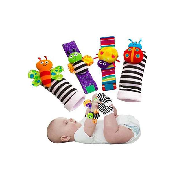 Baby Socks insect Infant Rattles Stuffed Toys Animal Wrist Strap