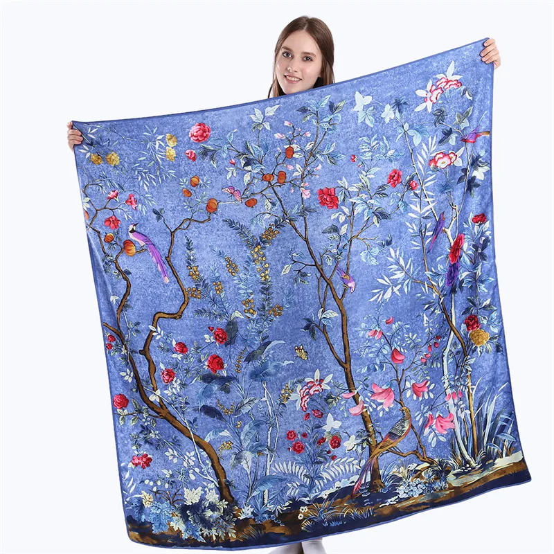 Wholesale 2020 hot sale large square female foulard 130*130cm luxury brand printed women twill silk square scarf shawl