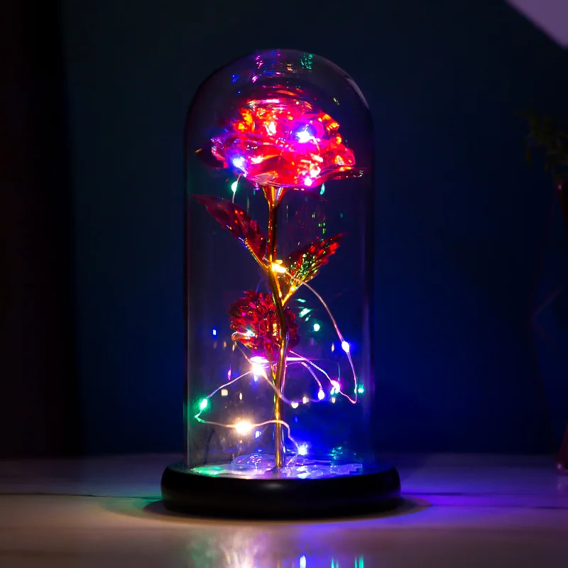 2021 New Beauty Beast Belle LED Real Galaxy Rose Mothers Day Gift Box Preserved  Eternal Preserved Roses In Glass Dome