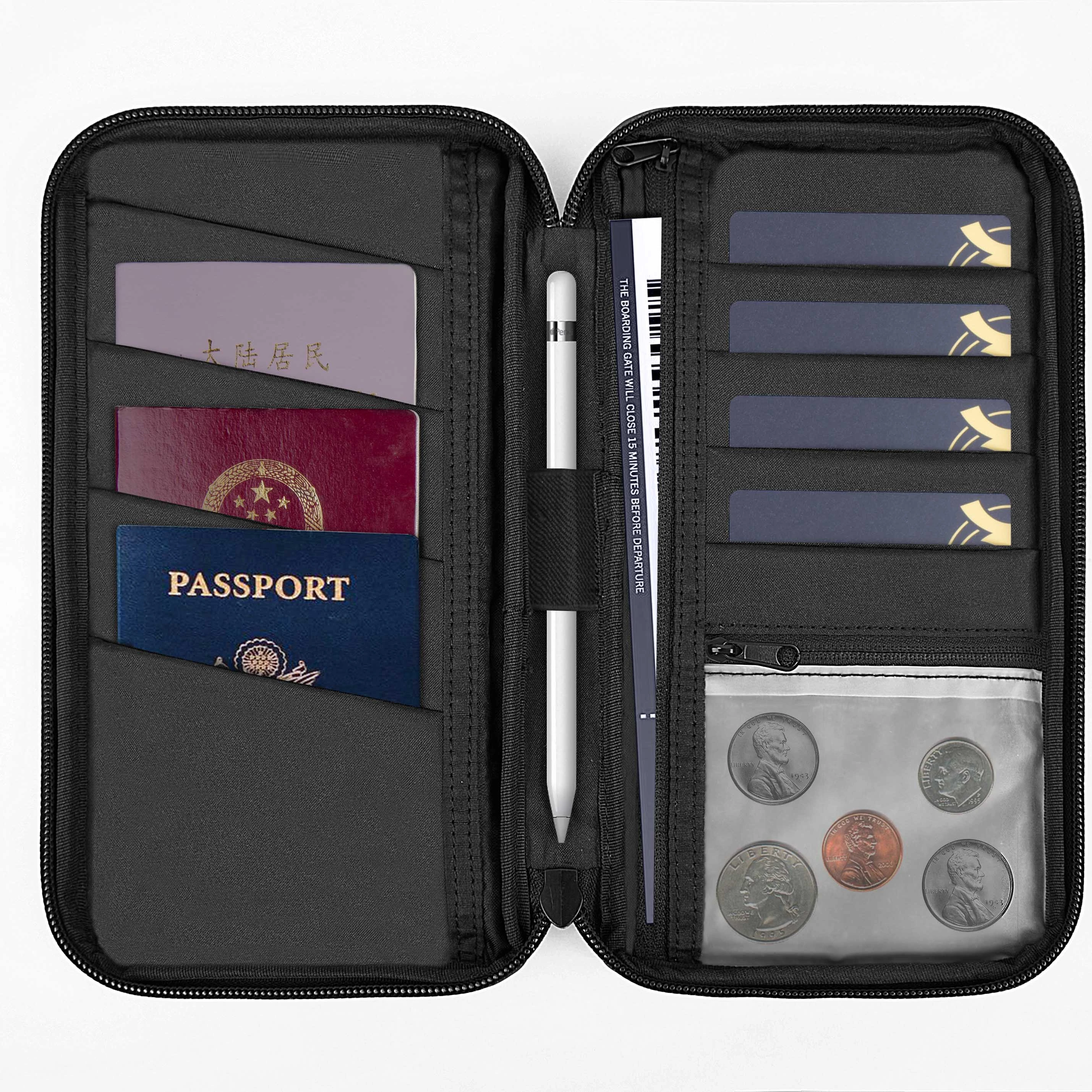 Дорожная сумка WiWU для паспорта с RFID-защитой, двухслойная Вместительная дорожная сумка для карт, паспорта, электронный кейс для хранения с запястьем