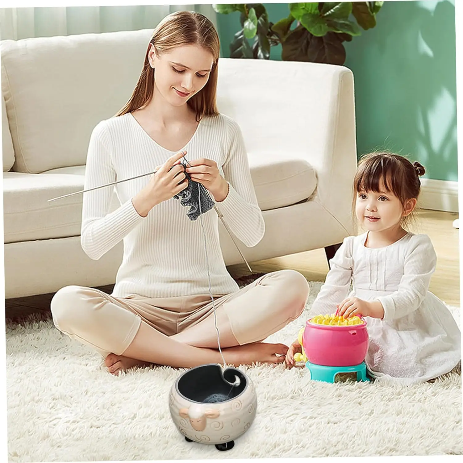 Yarn Bowl Sheep Yarn Holder Cute Ceramic  Knitting Sewing Yarn Holder Cartoon Crochet Bowl Gifts Key Bowl for Crochet Knitting