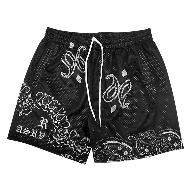 Summer quick dry sports running high quality gym custom logo blank mesh basketball bandana print shorts men