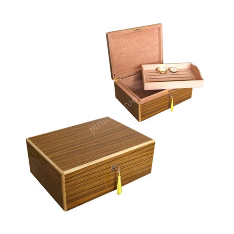 Custom logo luxury business gift exquisite zebra grain high gloss paint cedar large capacity cigar gift box humidor