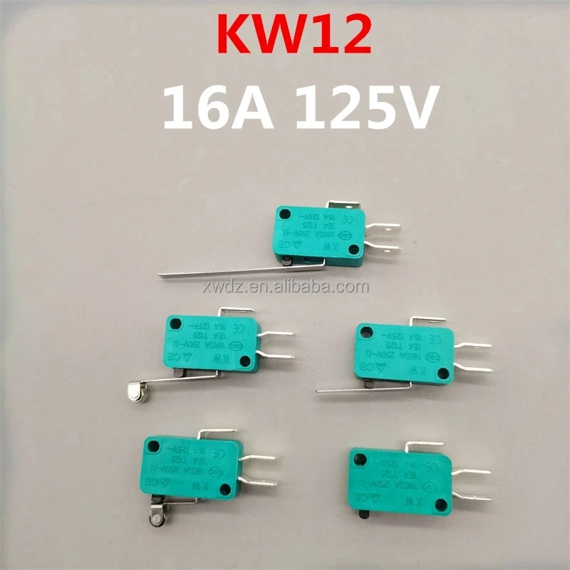 KW12 Self-reset/Momentary Micro Switch 4.8mm Copper Contact Copper Contact Roller Long Handle Short Handle