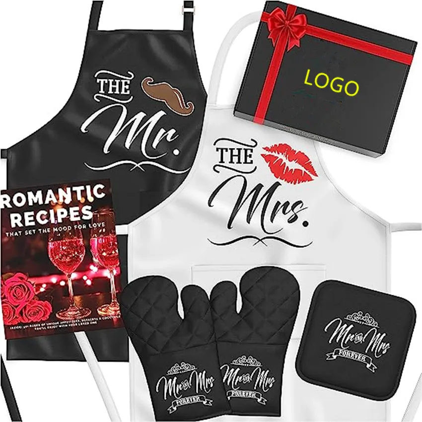 Mr.&Mrs Happy lover Couple Aprons Engagement Wedding Anniversary Gifts Valentine Day Grill Baking Kitchen gift box sets
