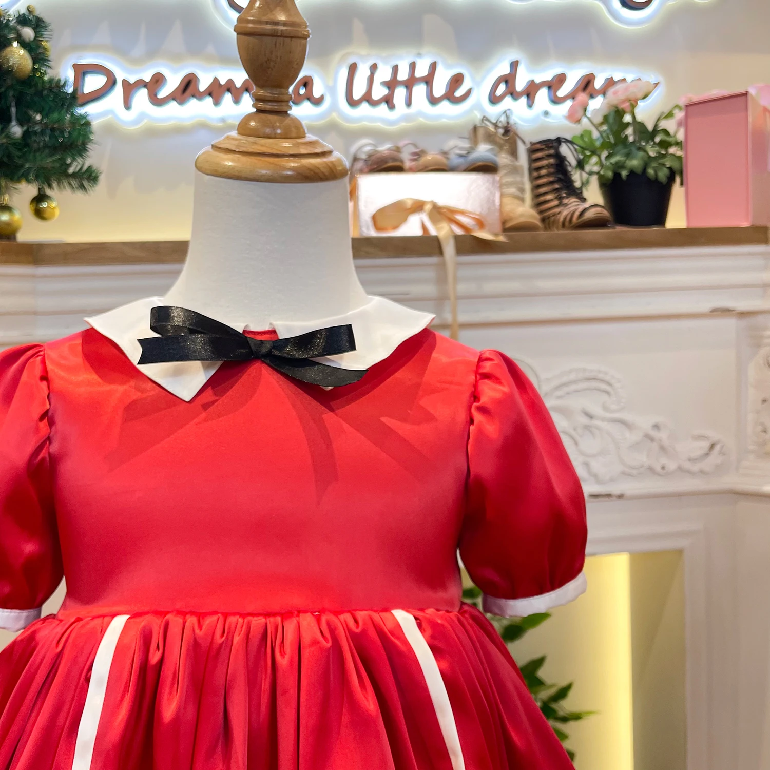 custom red kids polyester dresses party wedding birthday prom 3 Colors Gown 2 to 8 Years Old puff sleeves girls dresses