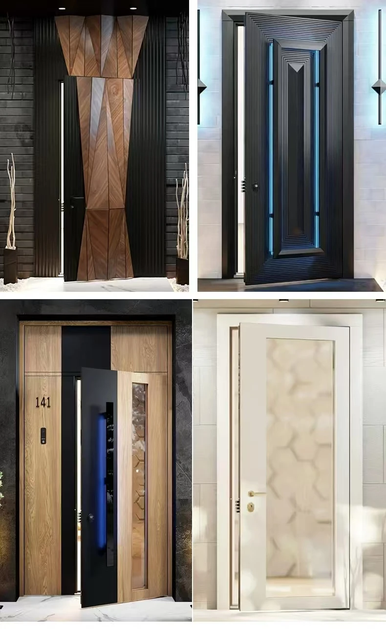Modern Style Windproof Thermal-Insulating Fire-Rated Aluminum Stainless Steel Security Door for Outdoor Entrance