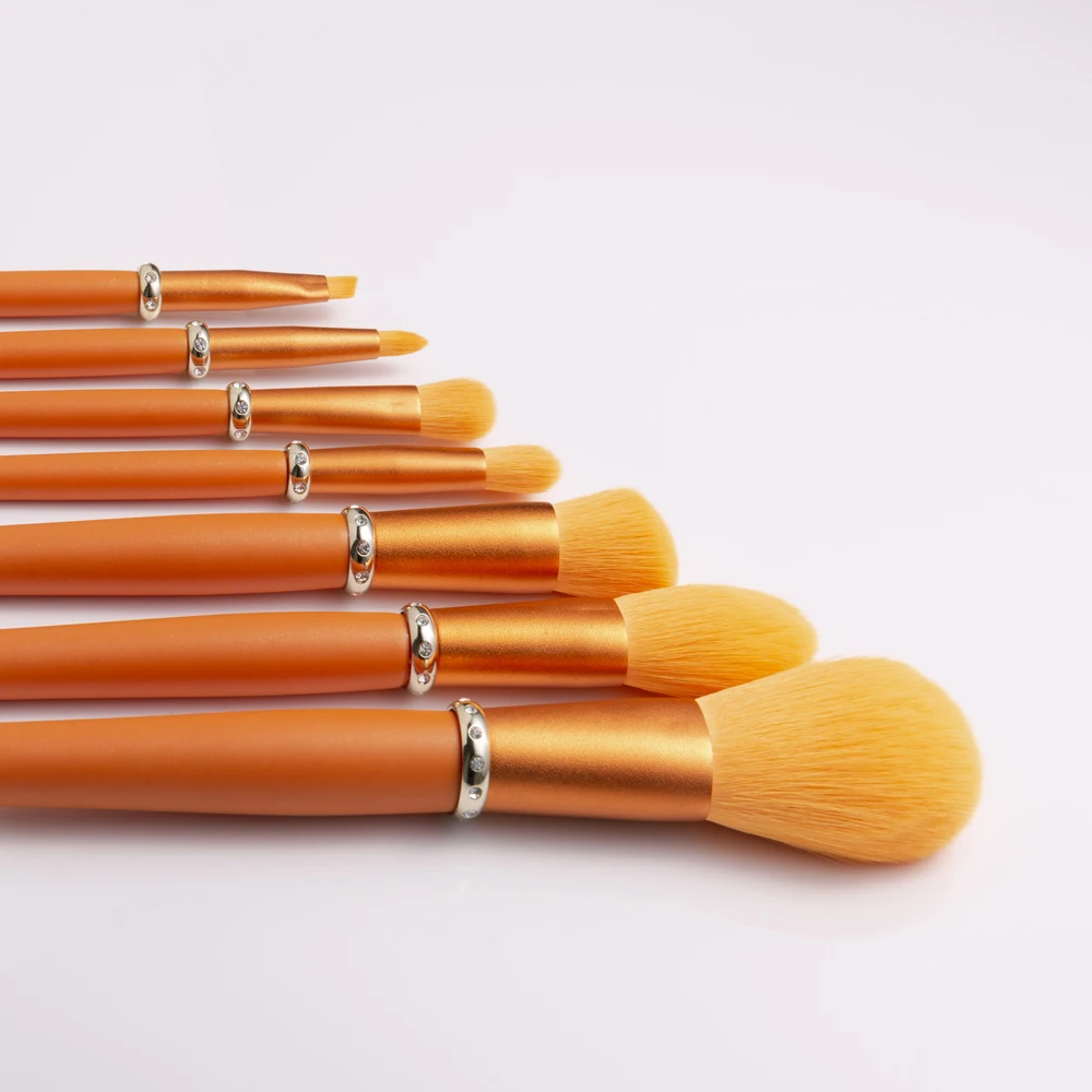 7pcs Best Selling Private Label Orange Diamond Synthetic Hair Make Up Beauty Makeup Brushes Set With Case