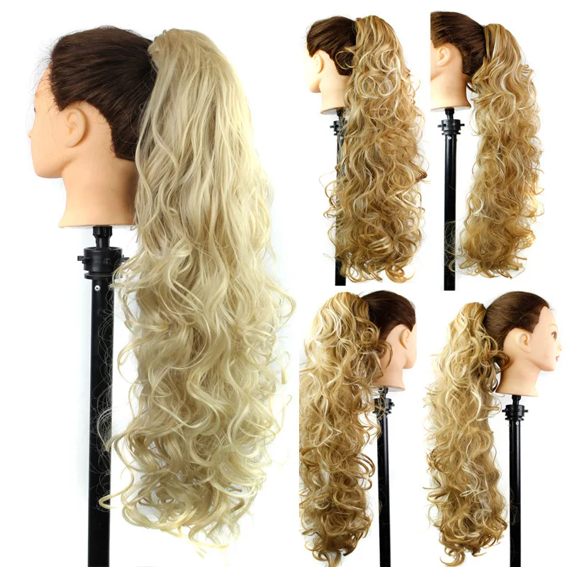 European and American wigs synthetic fiber ponytail clip wavy long curly hair tiger clip ponytail braid factory wholesale