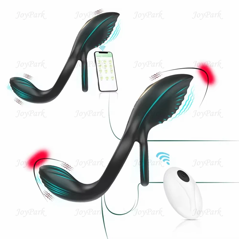JoyPark Dual Motor Silicone Double Penis Ring Lock Couple Shock Penile Mens Masturbate Remote Control APP Vibrating Ring for Men