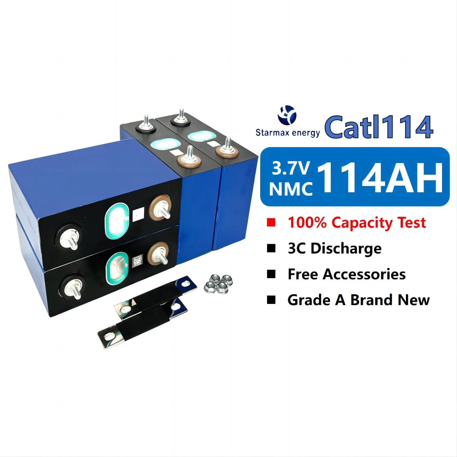 Starmax 3.7V 114Ah Rechargeable Lithium Ion NMC Battery Prismatic Cell High Rate 114Ah 110Ah Li-Ion Battery For Ev Use