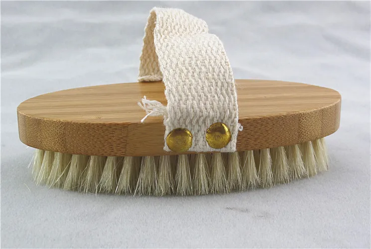 Natural EXFOLIATING Body Wooden Boar Bristle Pig Hair Bath Brush Scrub Skin Massage Shower Round Head Bamboo Massager